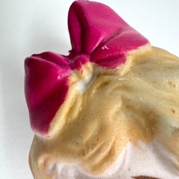 Bisque Vtg Porcelain Doll Pink Bow & Painted Face Made In Japan 6 Inches - Picture 7 of 11